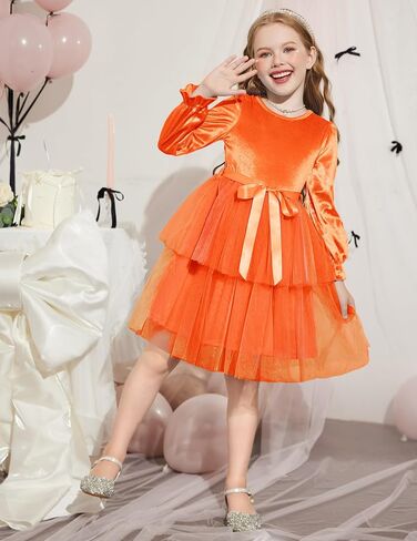 Arshiner Girls Velvet Tutu Dress Toddler Puff Long Sleeve Tulle Tulle Fall Winter Party Dresses مع الشريط in Kuwait
