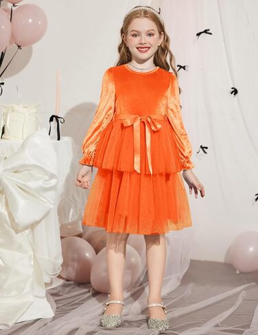 Arshiner Girls Velvet Tutu Dress Toddler Puff Long Sleeve Tulle Tulle Fall Winter Party Dresses مع الشريط in Kuwait