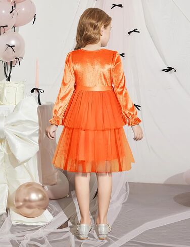 Arshiner Girls Velvet Tutu Dress Toddler Puff Long Sleeve Tulle Tulle Fall Winter Party Dresses مع الشريط in Kuwait