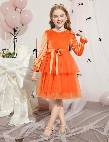 Arshiner Girls Velvet Tutu Dress Toddler Puff Long Sleeve Tulle Tulle Fall Winter Party Dresses مع الشريط in Kuwait