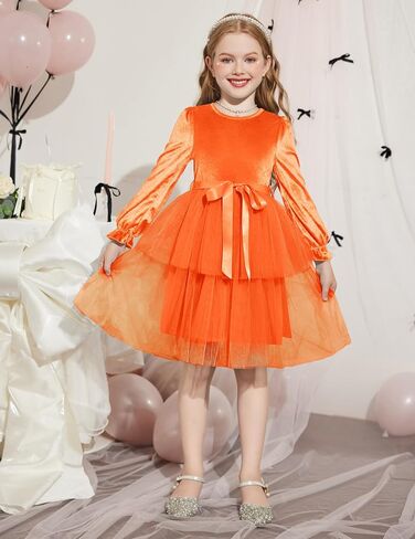 Arshiner Girls Velvet Tutu Dress Toddler Puff Long Sleeve Tulle Tulle Fall Winter Party Dresses مع الشريط in Kuwait