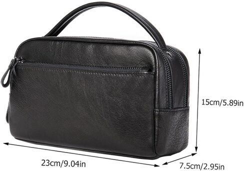 Men's Business Handbag Large Capacity Travel Pouch Satchel Bag for Toiletries Classic Leather Purse in Kuwait