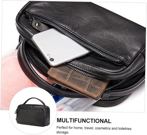 Men's Business Handbag Large Capacity Travel Pouch Satchel Bag for Toiletries Classic Leather Purse in Kuwait