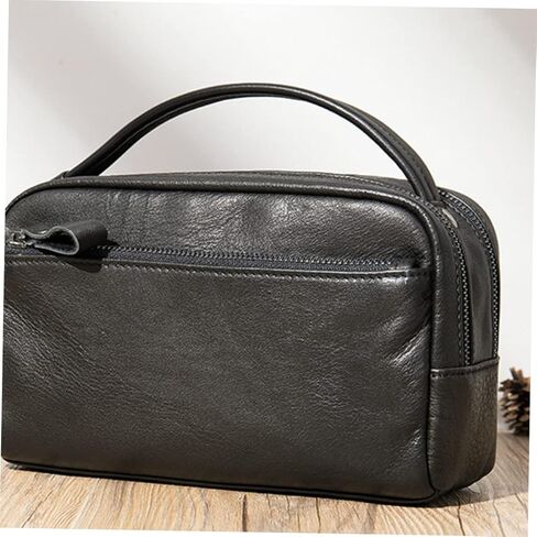 Men's Business Handbag Large Capacity Travel Pouch Satchel Bag for Toiletries Classic Leather Purse in Kuwait