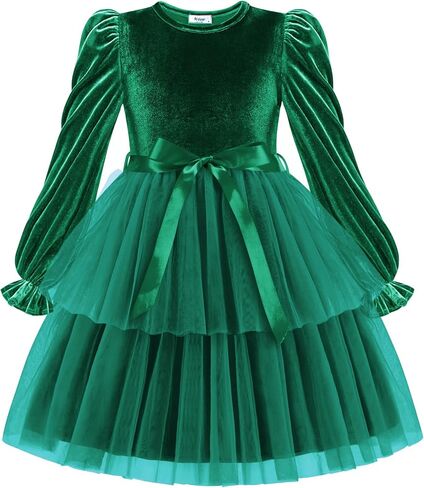 Arshiner Girls Velvet Tutu Dress Toddler Puff Long Sleeve Tulle Tulle Fall Winter Party Dresses مع الشريط in Kuwait