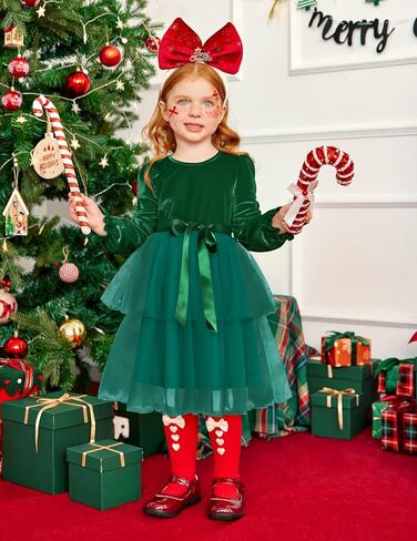 Arshiner Girls Velvet Tutu Dress Toddler Puff Long Sleeve Tulle Tulle Fall Winter Party Dresses مع الشريط in Kuwait