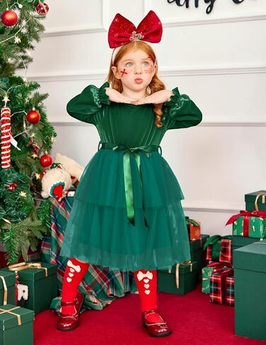 Arshiner Girls Velvet Tutu Dress Toddler Puff Long Sleeve Tulle Tulle Fall Winter Party Dresses مع الشريط in Kuwait