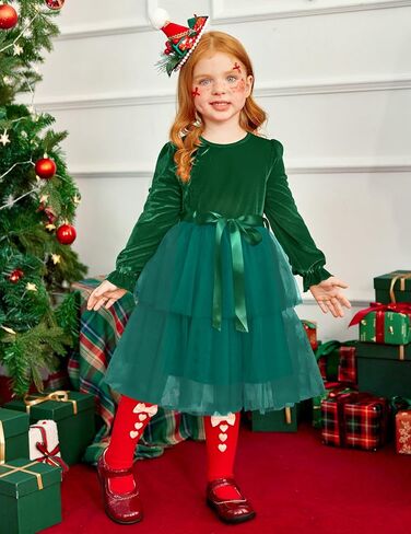 Arshiner Girls Velvet Tutu Dress Toddler Puff Long Sleeve Tulle Tulle Fall Winter Party Dresses مع الشريط in Kuwait