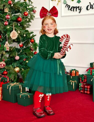 Arshiner Girls Velvet Tutu Dress Toddler Puff Long Sleeve Tulle Tulle Fall Winter Party Dresses مع الشريط in Kuwait