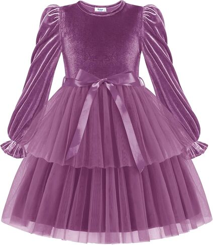 Arshiner Girls Velvet Tutu Dress Toddler Puff Long Sleeve Tulle Tulle Fall Winter Party Dresses مع الشريط in Kuwait
