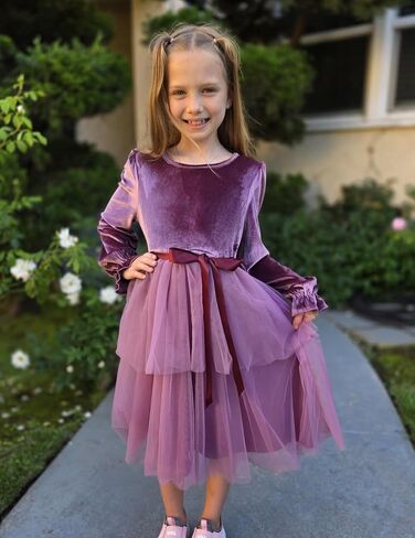 Arshiner Girls Velvet Tutu Dress Toddler Puff Long Sleeve Tulle Tulle Fall Winter Party Dresses مع الشريط in Kuwait