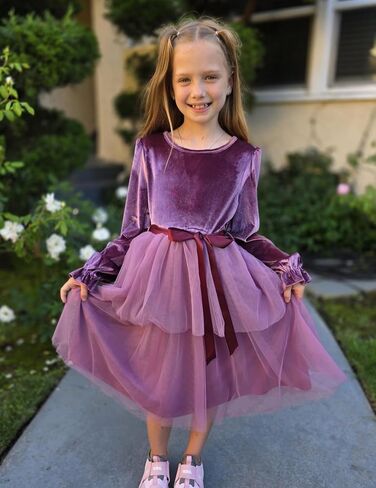 Arshiner Girls Velvet Tutu Dress Toddler Puff Long Sleeve Tulle Tulle Fall Winter Party Dresses مع الشريط in Kuwait