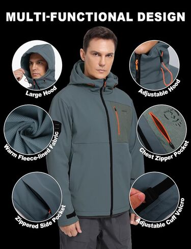 GEMYSE Men's Lightweight Rain Jacket Waterproof Raincoat Hooded Softshell Windbreaker for Outdoor Hiking Travel in Saudi Arabia