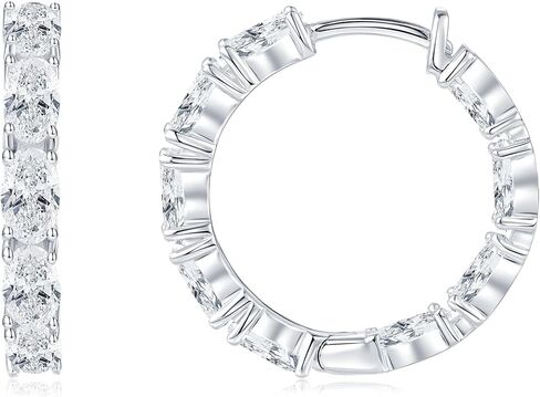 Moissanite Hoop Earrings, 5.4cttw D Color 3x5mm Oval Cut Moissanite 925 Sterling Silver Earrings for Women Wedding Birthday Christmas Jewerly Gifts in Saudi Arabia