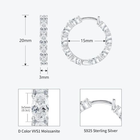 Moissanite Hoop Earrings, 5.4cttw D Color 3x5mm Oval Cut Moissanite 925 Sterling Silver Earrings for Women Wedding Birthday Christmas Jewerly Gifts in Saudi Arabia