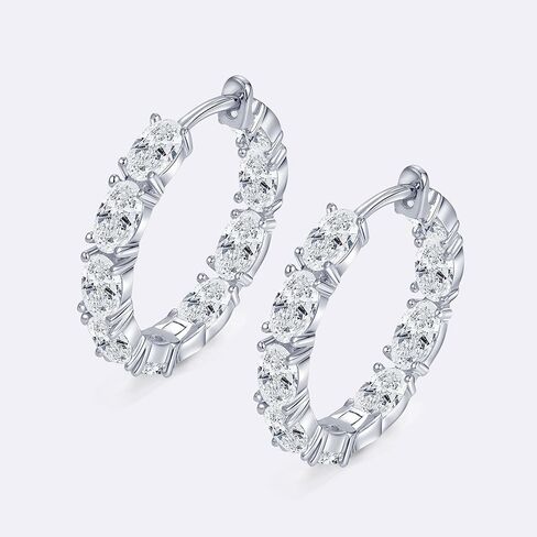 Moissanite Hoop Earrings, 5.4cttw D Color 3x5mm Oval Cut Moissanite 925 Sterling Silver Earrings for Women Wedding Birthday Christmas Jewerly Gifts in Saudi Arabia