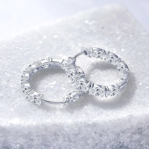 Moissanite Hoop Earrings, 5.4cttw D Color 3x5mm Oval Cut Moissanite 925 Sterling Silver Earrings for Women Wedding Birthday Christmas Jewerly Gifts in Saudi Arabia
