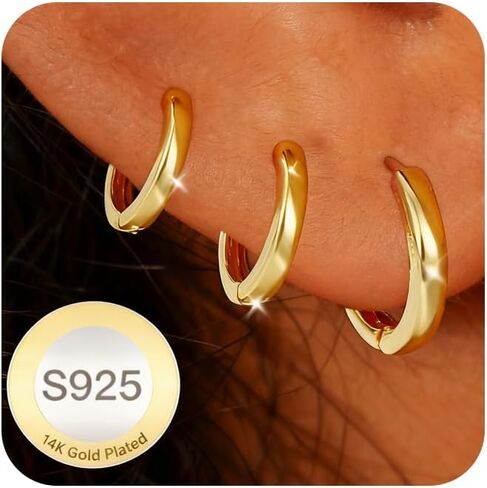 3 Pairs 925 Sterling Silver Earrings for Women Non Tarnish Small Hypoallergenic Huggie Hoop Earrings Cartilage Hoops Stackable Earring Sets for Multiple Piercing in Kuwait