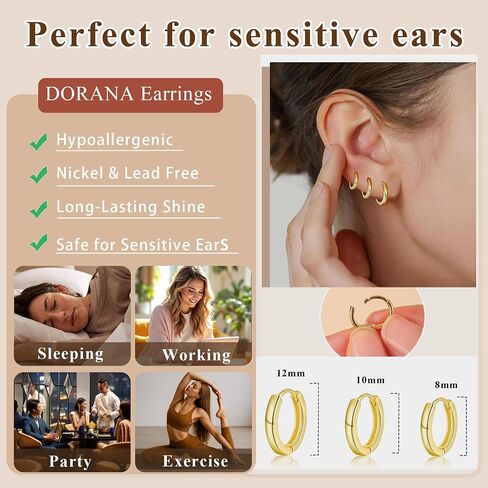 3 Pairs 925 Sterling Silver Earrings for Women Non Tarnish Small Hypoallergenic Huggie Hoop Earrings Cartilage Hoops Stackable Earring Sets for Multiple Piercing in Kuwait