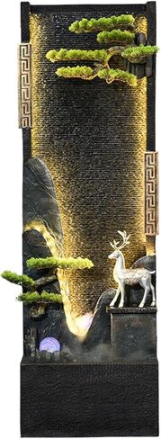 Decor Chinese-Style Circulating Water Curtain Wall Fountain with Artificial Mountain and Flowing Water, Floor-Standing Decorative Ornament, Suitable for Living Room or Office for Entryway in Saudi Arabia