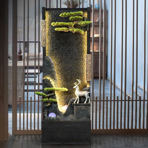 Decor Chinese-Style Circulating Water Curtain Wall Fountain with Artificial Mountain and Flowing Water, Floor-Standing Decorative Ornament, Suitable for Living Room or Office for Entryway in Saudi Arabia