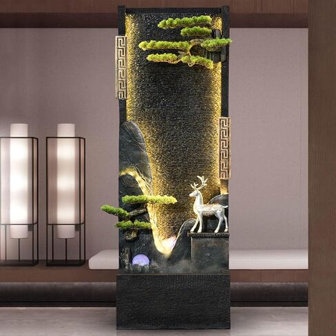 Decor Chinese-Style Circulating Water Curtain Wall Fountain with Artificial Mountain and Flowing Water, Floor-Standing Decorative Ornament, Suitable for Living Room or Office for Entryway in Saudi Arabia