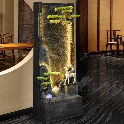 Decor Chinese-Style Circulating Water Curtain Wall Fountain with Artificial Mountain and Flowing Water, Floor-Standing Decorative Ornament, Suitable for Living Room or Office for Entryway in Saudi Arabia