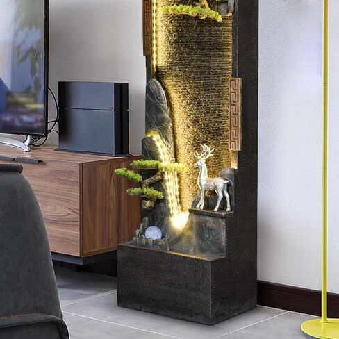 Decor Chinese-Style Circulating Water Curtain Wall Fountain with Artificial Mountain and Flowing Water, Floor-Standing Decorative Ornament, Suitable for Living Room or Office for Entryway in Saudi Arabia