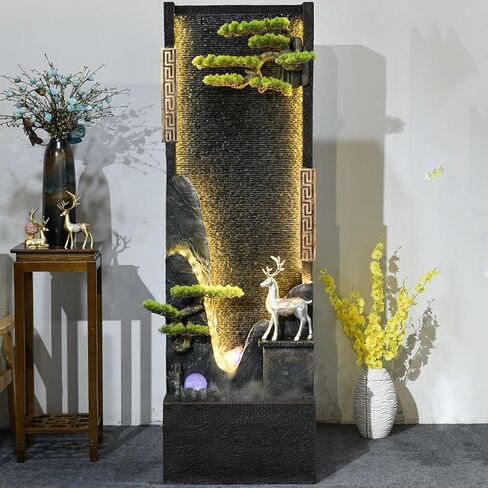 Decor Chinese-Style Circulating Water Curtain Wall Fountain with Artificial Mountain and Flowing Water, Floor-Standing Decorative Ornament, Suitable for Living Room or Office for Entryway in Saudi Arabia
