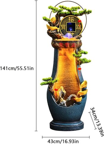 Decor Outdoor Floor Water Fountain with LED Light Cascading for Garden Patio Backyard Deck Home Lawn Porch House Relaxation Exterior Balcony for Entryway(46 * 33 * 150CM) in Saudi Arabia