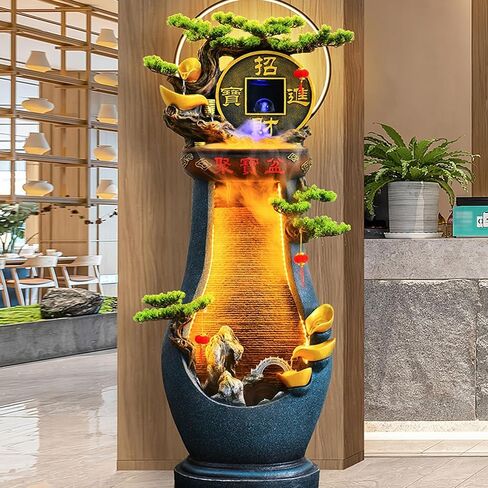 Decor Outdoor Floor Water Fountain with LED Light Cascading for Garden Patio Backyard Deck Home Lawn Porch House Relaxation Exterior Balcony for Entryway(46 * 33 * 150CM) in Saudi Arabia