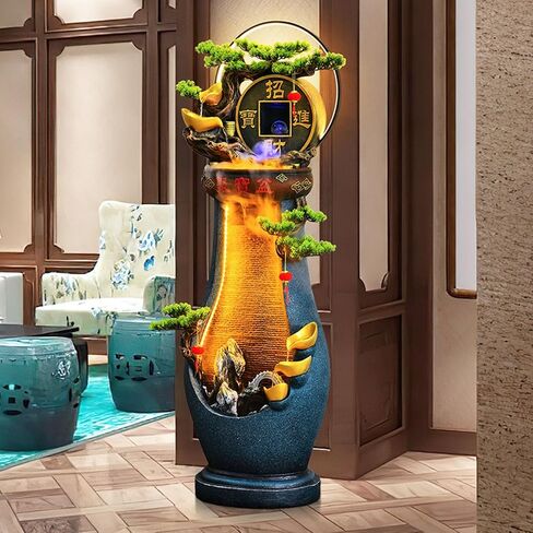 Decor Outdoor Floor Water Fountain with LED Light Cascading for Garden Patio Backyard Deck Home Lawn Porch House Relaxation Exterior Balcony for Entryway(46 * 33 * 150CM) in Saudi Arabia