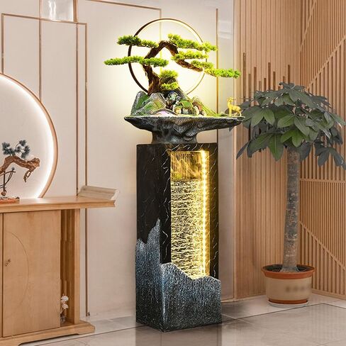 Decor Outdoor Water Fountains, Garden Water Fountain Outdoor with LED Light and Simulated Pine Tree, for Courtyard, Park, Indoor and Outdoor Home Decor for Entryway(Medium) in Saudi Arabia