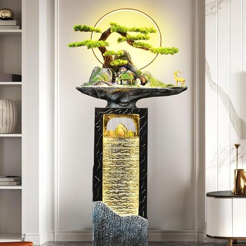 Decor Outdoor Water Fountains, Garden Water Fountain Outdoor with LED Light and Simulated Pine Tree, for Courtyard, Park, Indoor and Outdoor Home Decor for Entryway(Medium) in Saudi Arabia