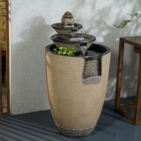 Decor Chinese Jar Shape Flowing Water Fountain, Balcony Circulating Water Fountain, Attracting Wealth Floor Ornaments, Suitable for Living Room, Entryway for Entryway in Saudi Arabia