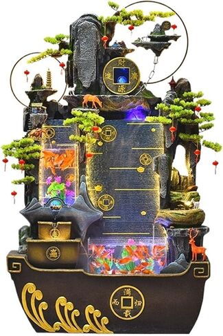Decor Floor Standing Fountain for Living Room with Fish Pond, Office Lobby Decor with Rockery Waterfall Fountain, for a Serene Home Environment for Entryway(Small) in Saudi Arabia