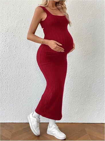Floerns Women's Maternity Tank Knit Maxi Dress Side Split Bodycon Twisted Ruched Cut Out Backless Dress in Saudi Arabia