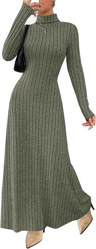 MITILLY Women Long Sleeve Maxi Dress 2025 Fall Winter Casual Turtle Neck Ribbed Knit Bodycon Going Out Dresses in Saudi Arabia
