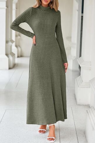 MITILLY Women Long Sleeve Maxi Dress 2025 Fall Winter Casual Turtle Neck Ribbed Knit Bodycon Going Out Dresses in Saudi Arabia
