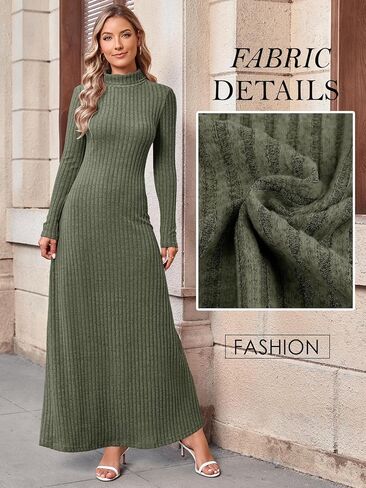 MITILLY Women Long Sleeve Maxi Dress 2025 Fall Winter Casual Turtle Neck Ribbed Knit Bodycon Going Out Dresses in Saudi Arabia