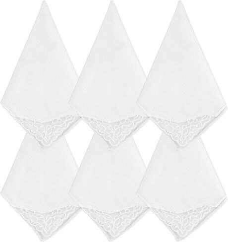 6 PCS مناديل بيضاء ، Hankies for Women Elegant Elegant Embroidery Lace Style Soft Soft Daily Excalsions for Wedding Party Beafte Tea (11 بوصة) in Saudi Arabia