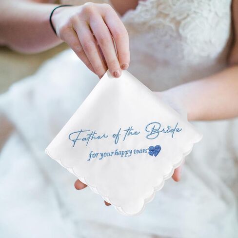HOULIFE Something Blue Wedding Handkerchiefs, Mother & Father of the Bride Wedding Gift, Happy Tears Handkerchief 11.02″ in Saudi Arabia