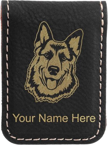 LaserGram Slim Magnetic Money Clip, German Shepherd, Personalized Engraving Included (Dark Brown) in Saudi Arabia