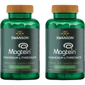 Swanson Magnesium L-Threonate - Mineral Supplement Promoting Nervous System Health - May Support Cognitive Health, Learning & Memory - (90 Veggie Capsules) (2 Pack) in Kuwait