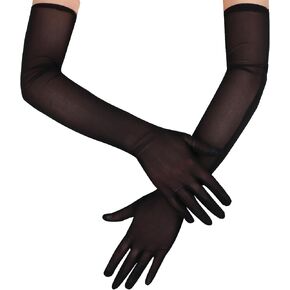 Mesh Gloves Long Black Sheer Gloves Women Formal Ruched Tulle Glove Themed Party Opera Prom 20s Glove Costume（Multi-colored） in Kuwait