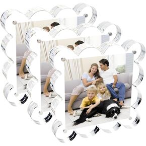 4x4 Inch Magnetic Acrylic Picture Frame,10+10mm Thick Block,Double Sided Clear scalloped frames for Desktop Display | Trendy Home Gift ((1 Pack), 4X4) in Saudi Arabia
