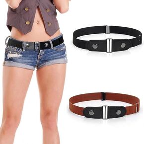 TBKSOVMV 2 Pieces Elastic Belt Invisible Belt for Women Without Buckle Unisex No Buckle Buckless Men's Adjustable Elastic for Jeans Trousers Dress, Czarny/Kawa, Länge: 110 cm : 3,5 cm in Saudi Arabia