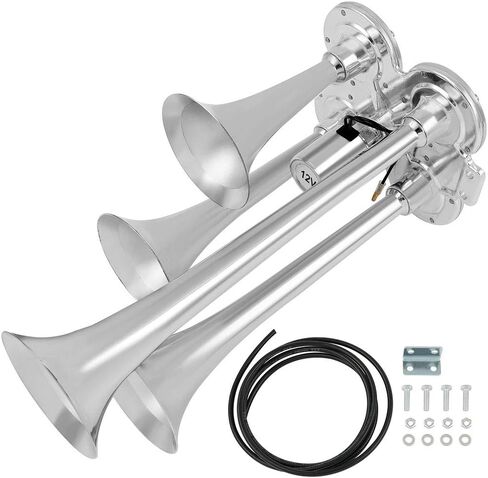 AINTIER 12/24V 4 Trumpet Musical Electric Train Car Horn with Compressor Replacement for Vehicles Trucks Cars Semi Pickup RV SUV Silver in Saudi Arabia
