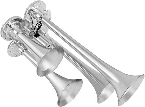 AINTIER 12/24V 4 Trumpet Musical Electric Train Car Horn with Compressor Replacement for Vehicles Trucks Cars Semi Pickup RV SUV Silver in Saudi Arabia