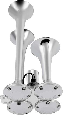 AINTIER 12/24V 4 Trumpet Musical Electric Train Car Horn with Compressor Replacement for Vehicles Trucks Cars Semi Pickup RV SUV Silver in Saudi Arabia